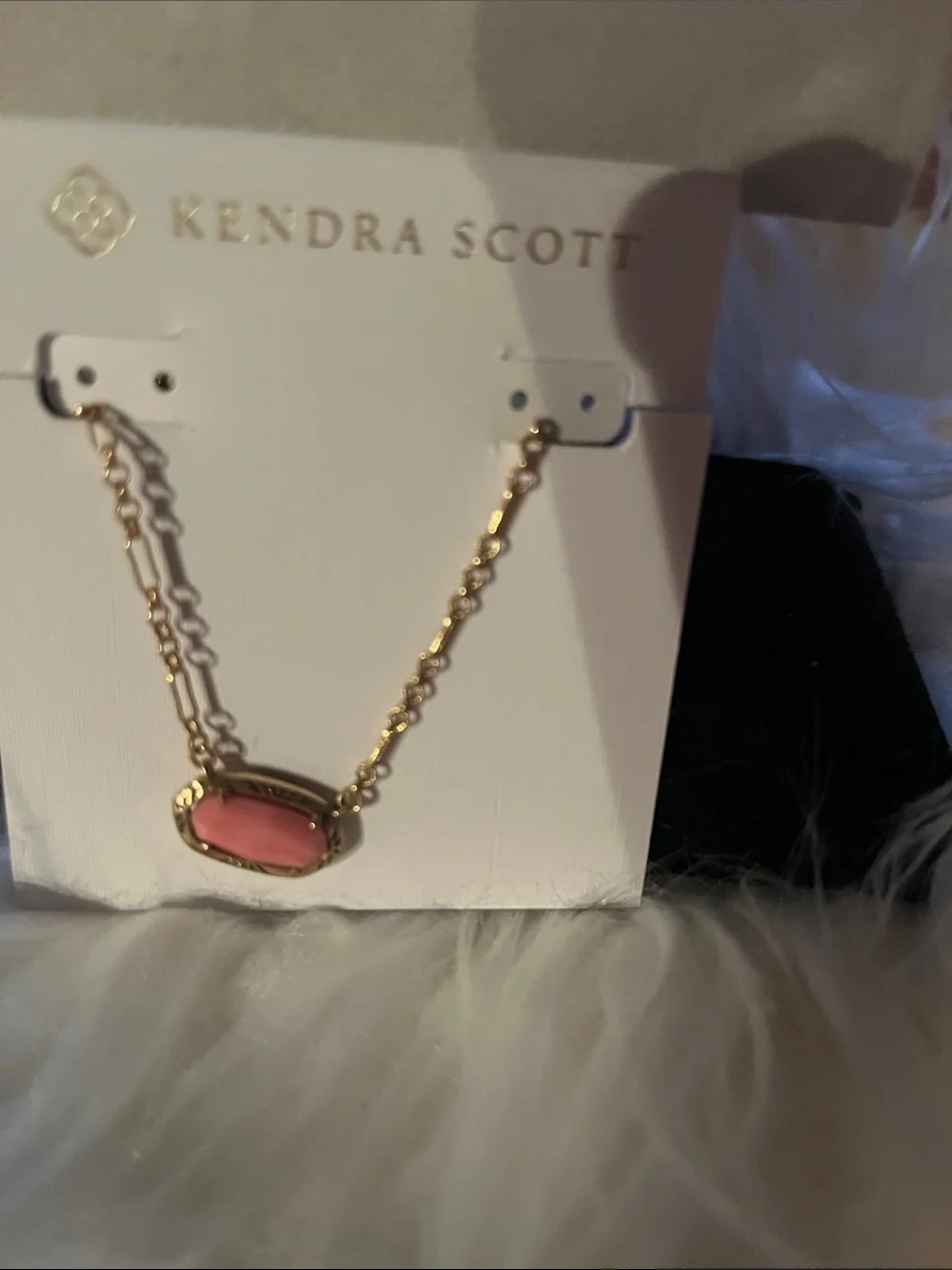 Kendra Scott Gold Necklace with Coral Pink Pendant